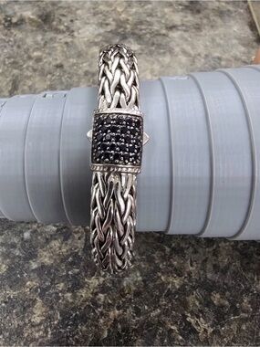 John Hardy Silver Braided Bracelet with Black Pavé Center
